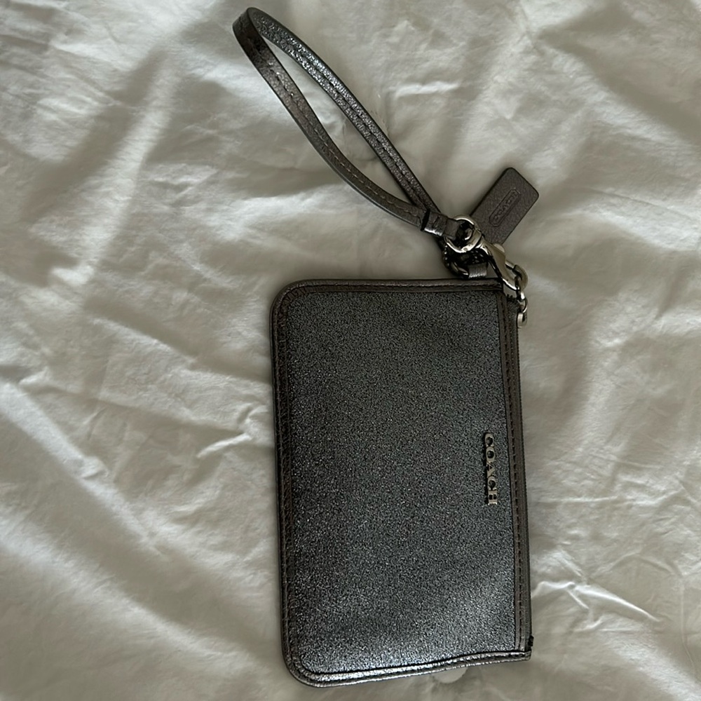 Coach shimmery silver wristlet